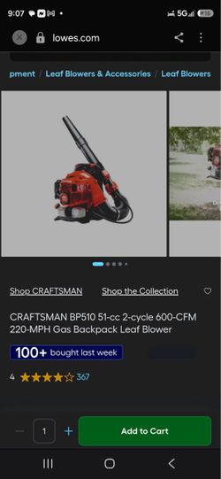 CRAFTSMAN BP510 Leaf Blower $70 need carb cleaned