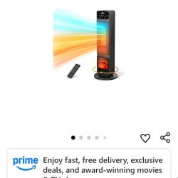 Tower Fan and Heater Combo, 1500W PTC Electric Fireplace Heater W/ 3D Flame, 90° Oscillation Space Heater Fan Combo for Indoor Use, Child Lock & Eco M