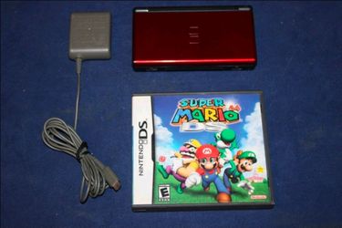 Crimson red and black DS Lite with game