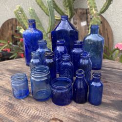Antique Cobalt Blue Bottles 