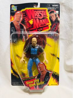 1998 Jakks Pacific WrestleMania XIV Stone Cold Steve Austin Figure On Card