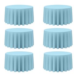BRILLMAX 6 Pack Light Blue Round Tablecloths 120 Inch - Circle Bulk Linen Polyester Fabric Washable Table Cloth Cover For Wedding Reception Banquet Bi