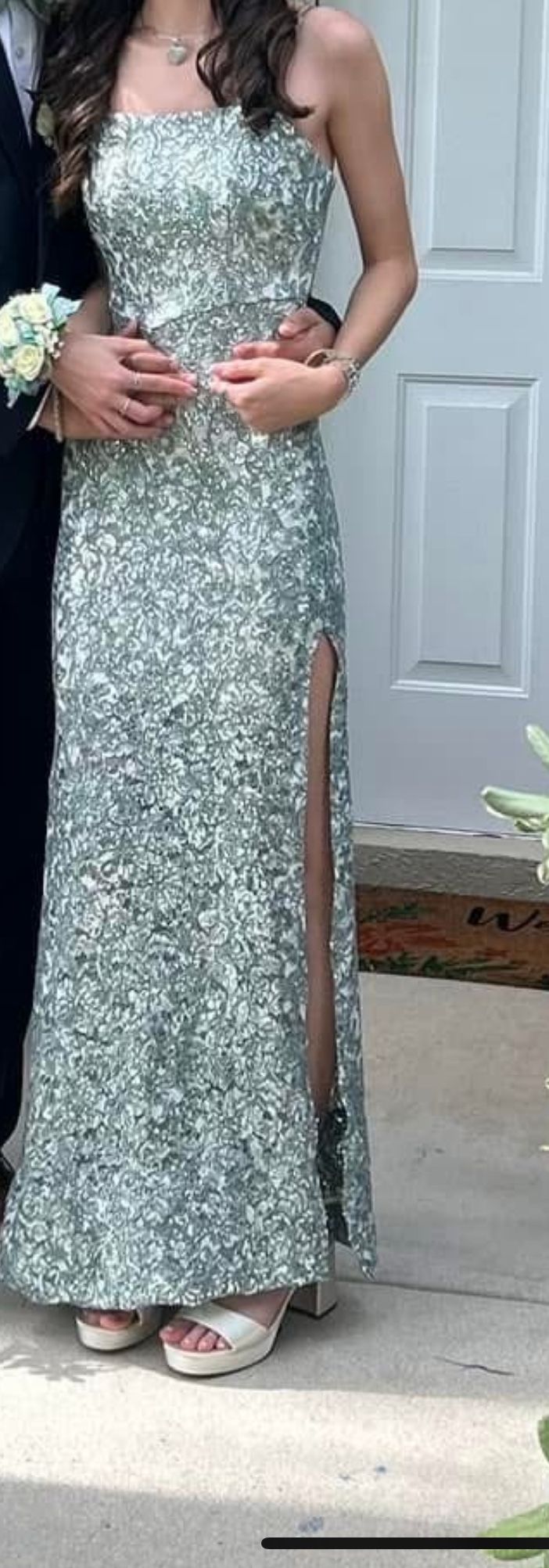 Sequin Prom Dress Grey/green, Size Small