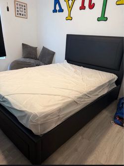 Black Faux Leather Bed Frame with Headboard
