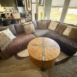 Grey Modani Sectional Sofa with Metal Bottom Accent