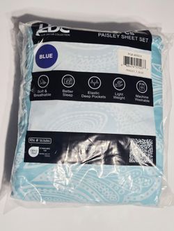 LDC Lux Decor Collection Twin 4 Piece Sheet Set Blue Paisley Deep Pocket NEW