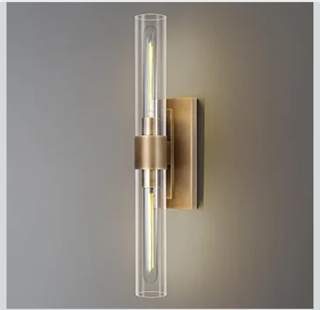 Brass Bathroom Vanity Wall Sconces 2 Light Glass Tube Wall Sconces 24 Inch Horizontal or Vertical Linear Wall SconcesGold Vanity Light Indoor Wall
