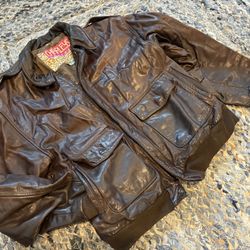 Vintage Leather Bomber Biker Jacket Brown Size 46=L-XL