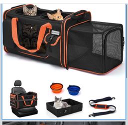Expandable Extra Large Cat Carrier for 2 Cats with Litter Box for Kitten, Large Cat Small Dog Pet