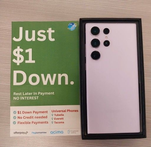 Samsung Galaxy S23 Ultra 512gb Unlocked, FREE Smartwach/ Headphones. Pay $1 Today Rest in payments. NO CREDIT NEEDED FINANCING
