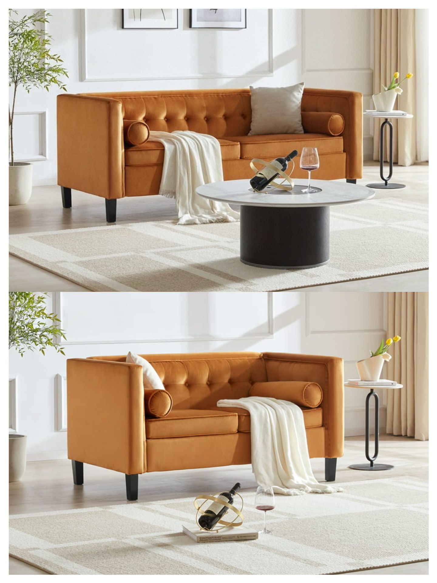 2pcs sofa set, 3 seater and loveseat, velvet ginger
