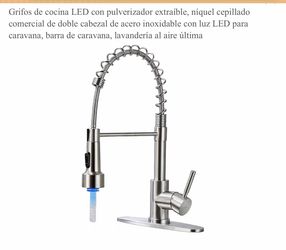 LED Kitchen Faucet with Pull-Down Sprayer — Commercial-Style Dual-Head Stainless Steel Faucet with LED Light, Brushed Nickel Finish — Ideal for RVs, B