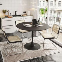 47" Black Modern Round Dining Table w/ Metal Tulip Base [NEW] **Assembly Req  [TABLE ONLY / CHAIRS SOLD SEPARATELY]
