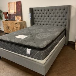 Brand New Grey Fabric Tufted Bed Frame / Full, Queen, King, Cal King 