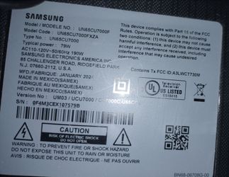 Samsung 65" 4K Smart TV (Model: UN65CU7000FXZA)