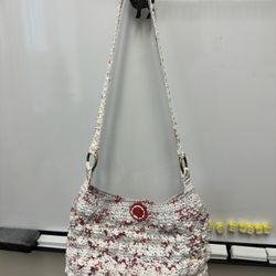 Handmade Crochet Shoulder Bag, key chain attached to the bag for easy access to your keys, and a coin/change mini bag Made Out of Recycled Materials. 