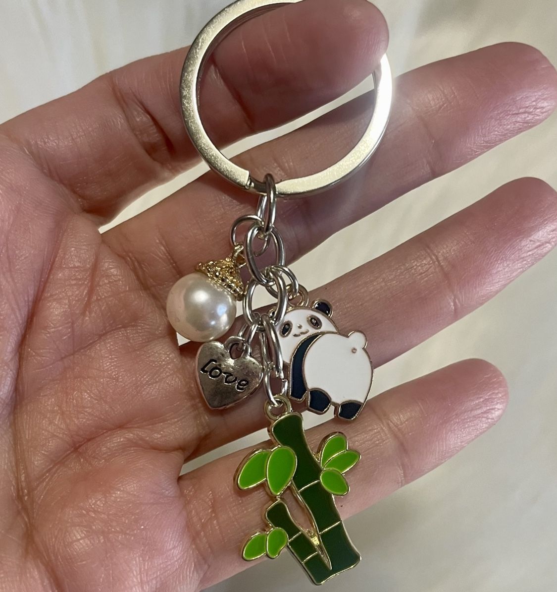 Brand New Lucky Panda Bamboo Keychain 