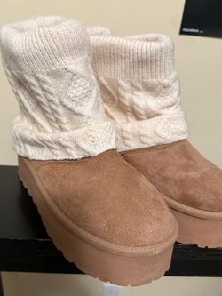 Platform Winter Boots with Knit Cuff