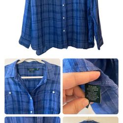 Men’s Lauren Ralph Lauren Denim Long Sleeve Plaid Button Down Shirt Size 2X Blue