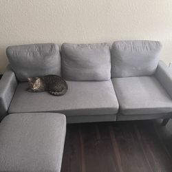 grey 3 seater couch with ottoman