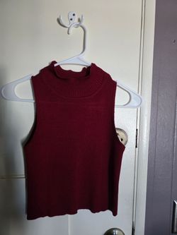 Burgundy Ribbed Knit Sleeveless Mock Neck Top