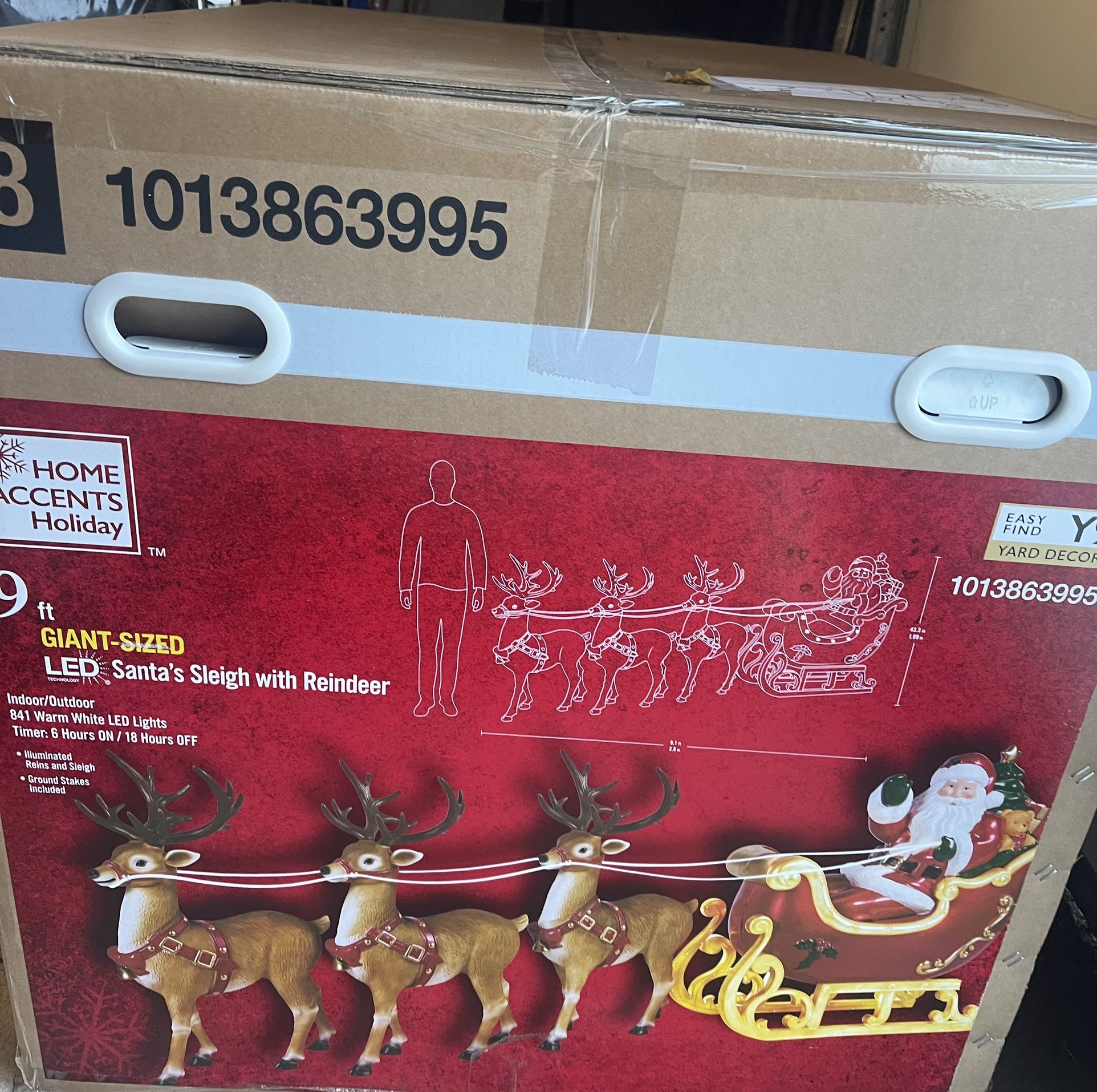 9 ft LED Santa & Reindeer Sled Yard Display – Brand New, Sold Out at Home Depot