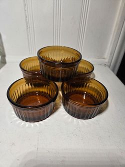 Set of 5 Vintage anchor hocking ribbed ramekin Amber 1434