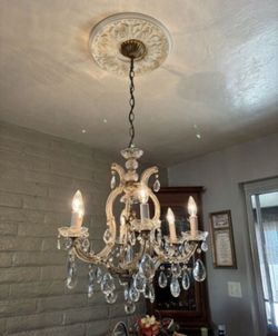 Crystal Chandelier w/2 Matching Sconces Vintage 1960’s German + Ceiling Medallion