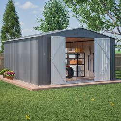 11x13 FT Metal Storage Shed with Reinforced Floor Frame Large 140.5 ft² Outdoor Garden Tool House Lockable Doors & 4 Air Vents Weatherproof Patio 