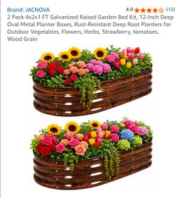 2 Pack 4x2x1 FT Galvanized Raised Garden Bed Kit, 12-Inch Deep Oval Metal Planter Boxes,