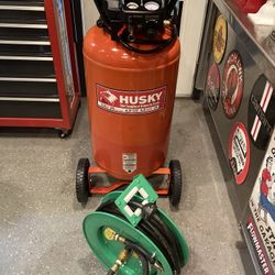 Air Compressor Husky 25 Gallon With New SPEEDAIRE 50ft. Hose Reel
