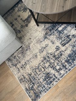 Abstract Area Rug Blue and Beige