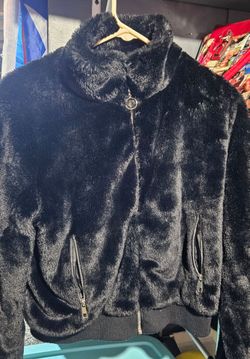 Ambiance Black Faux Fur Teddy Jacket with Ring-Pull Zipper (M)