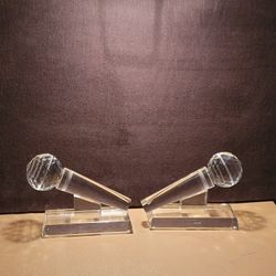 A PAIR OF VINTAGE CRYSTAL MICRO PHONES RECORDENDS/BOOKENDS 6X7" C