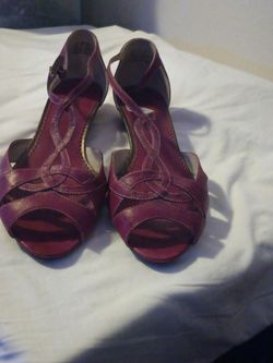 Purple Leather Peep-Toe Heeled Sandals