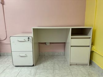 Desk and filing cabinet