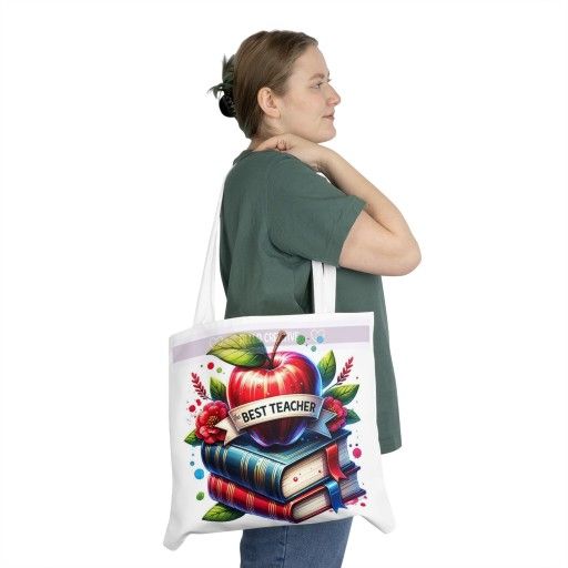 Best Teacher Shoulder Tote Bag - Eco-Friendly Gift for Educators, School, Book Lover's Accessory, Teacher Appreciation, Back to School