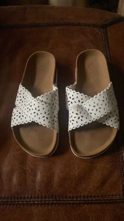 White Laser Cut Slide Sandals