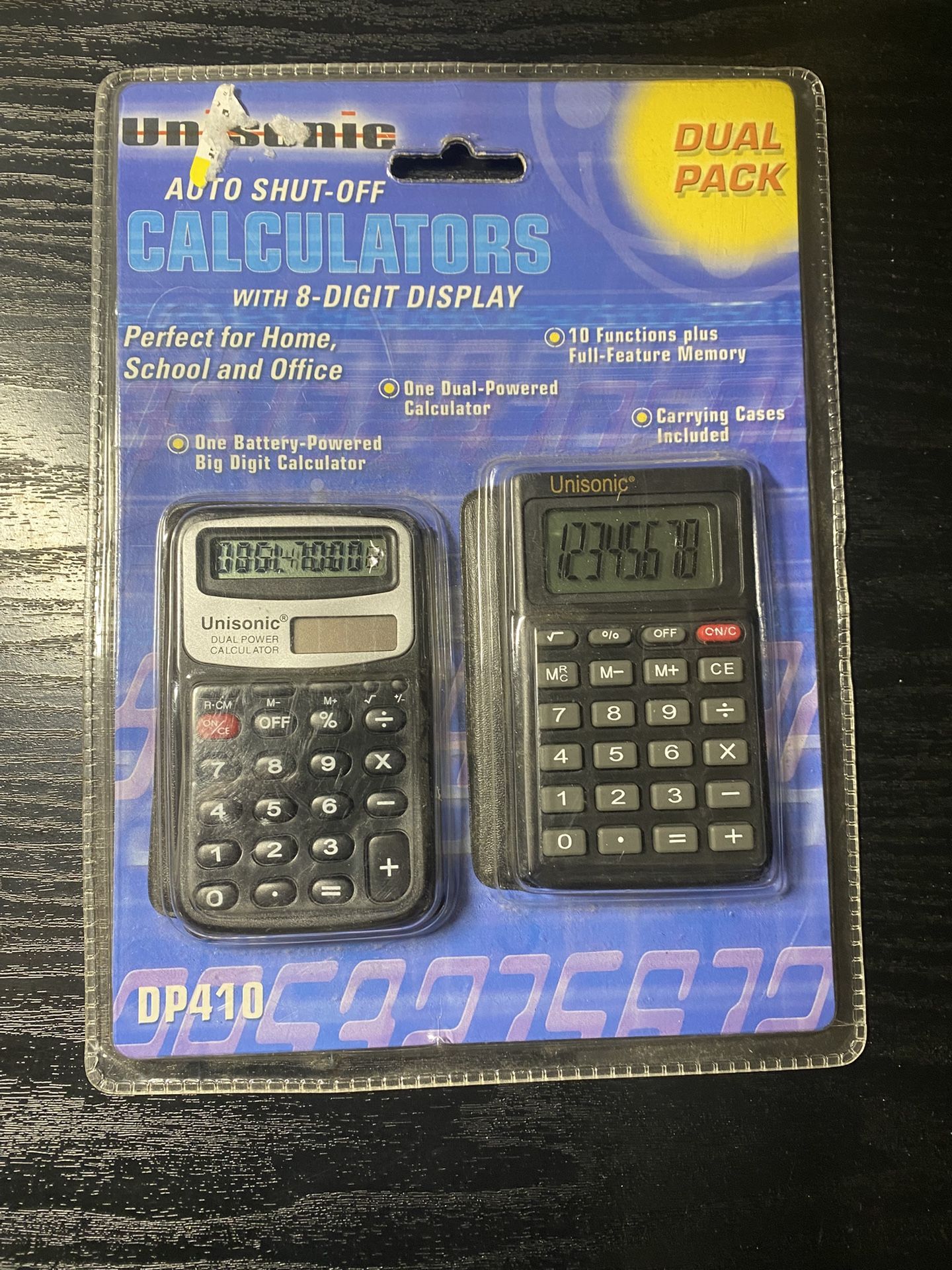 Unisonic Calculators Y2K Inspired Auto Shut-Off 2-Pack Black Dual Powered- Never opened