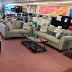 🇺🇸HUGE Blowout Furniture Sale!🇺🇸 Brand New Gray Sofa Loveseat Set W/ Accent Pillows Included! $50 Down Takes It Home Today! 