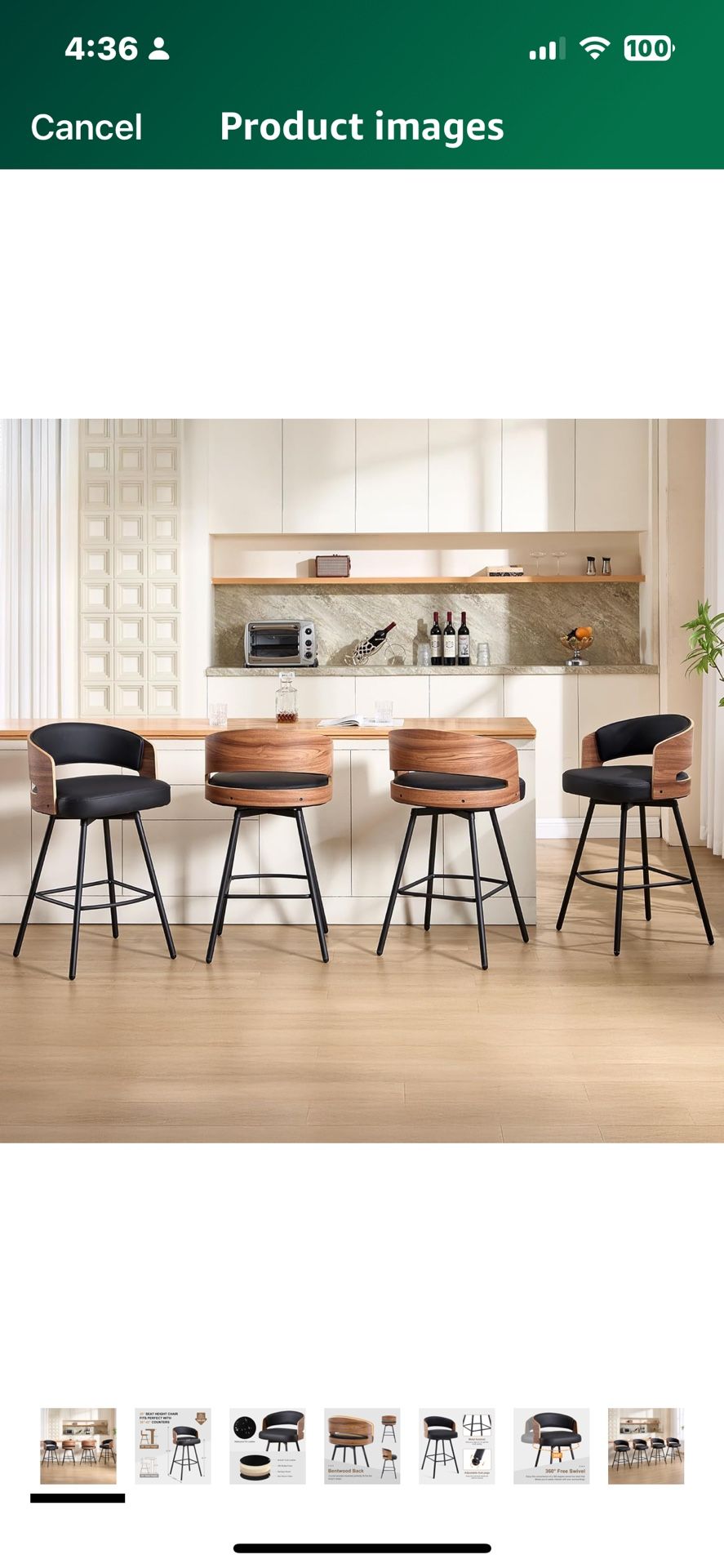 Wooden And Black Leather Counter Height Stools