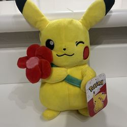 Brand New Pokemon Pikachu With Flower 8 Inch Plush