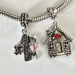 2 Charms For Pandora 925 Sterling Silver No.1 MOM And Home Sweet Home 