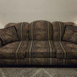 Like New, Good Condition, Quality Fabric, Very Comfortable Sofa with 2 matching pillows plus a Matching Chair with Matching Ottoman