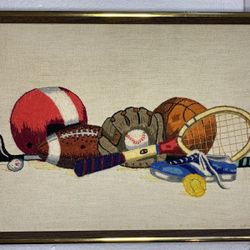 Framed Cross Stitch Kid Boys Girls Sports Equipment and Balls