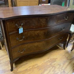 Antique 3 Drawer Serpentine Chest Dresser 