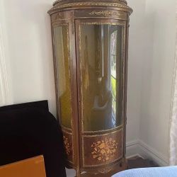 Antique Single Door Curio With Gorgeous Inlay 