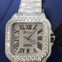 Diamond Cartier Santos 40mm Big Stones Square Richard Patek Breguet Set Stainless !