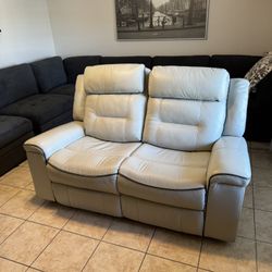 Beige Leather Loveseat 