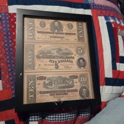Confederate State Of America Three-piece Set<$.1…00 Bill X$5.00 Bill X$10,O O, Bill.